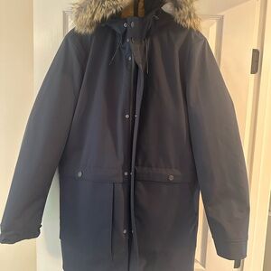 Ted Baker Navy Parka with Faux Fur Trim